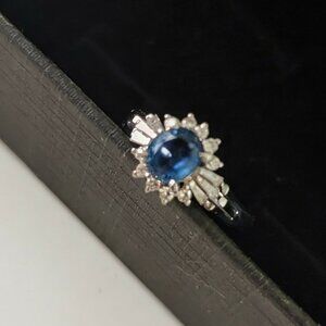 SOLD Blue Sapphire with Diamonds in Platinum Ring s.7